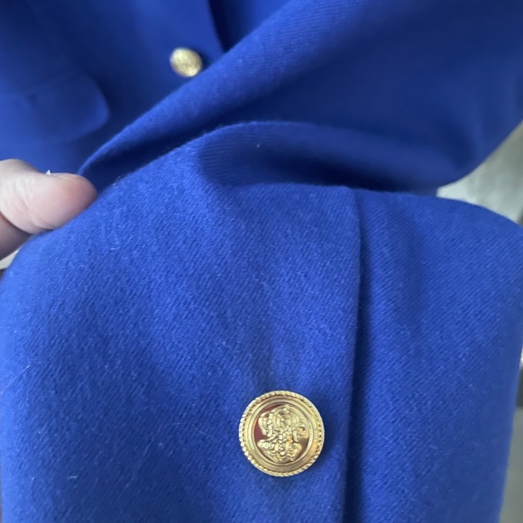 Vintage royal blue with golden metal button tweed crew neck jacket size L - Picture 3 of 11